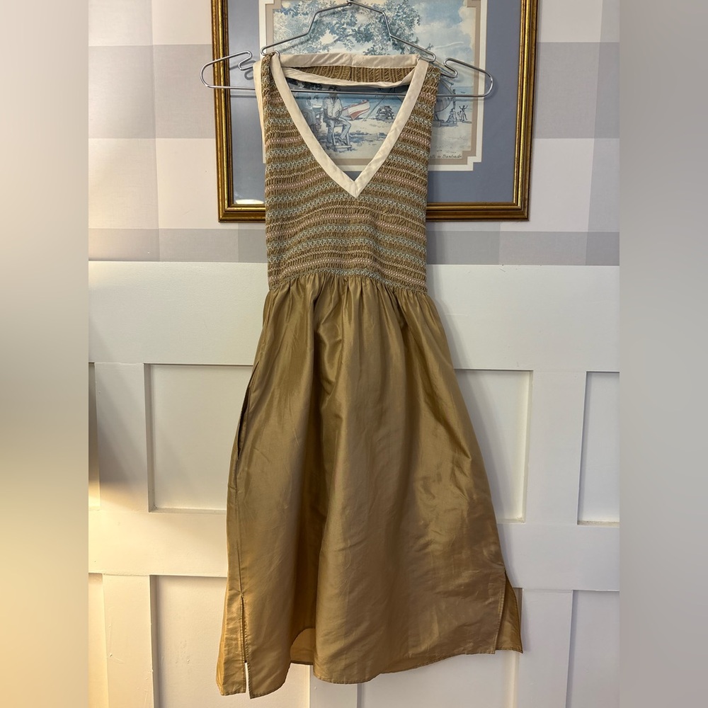 Vintage Cynthia Rowley Silk Tan and White‎ Halter Dress Size 0